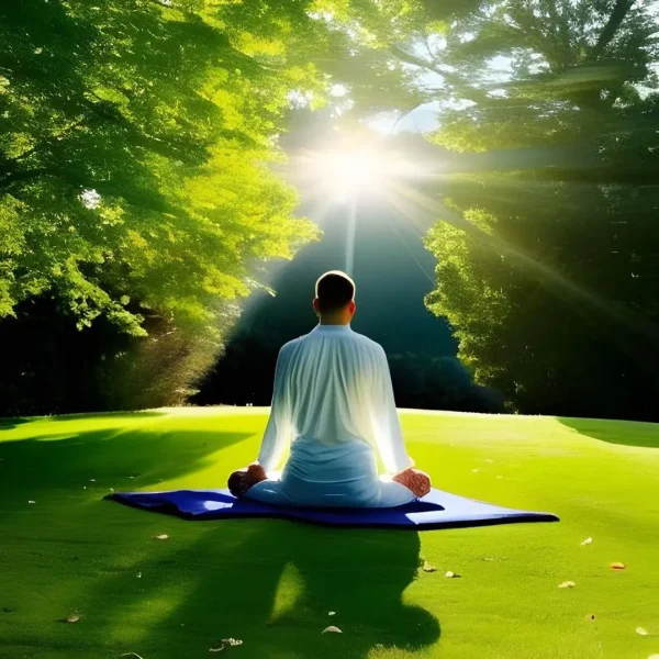 A man meditating in the nature talking to God